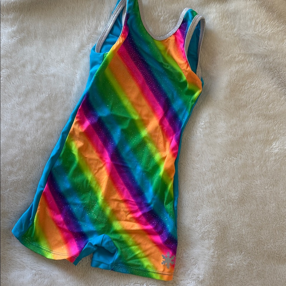 Snowflake Designs bright rainbow/Turquoise colored Gymnastics Leotard